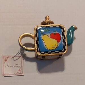 Colorful Square Teapot with Fruit Design